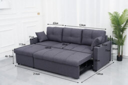 Eco Living Milano 3 Seater L Shape Pullout Sofa Bed With Deep Storage Compartment & Reversible Chaise - Beige - thumbnail 7