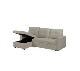 Eco Living Milano 3 Seater L Shape Pullout Sofa Bed With Deep Storage Compartment & Reversible Chaise - Beige - thumbnail 4