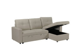 Eco Living Milano 3 Seater L Shape Pullout Sofa Bed With Deep Storage Compartment & Reversible Chaise - Beige - thumbnail 5