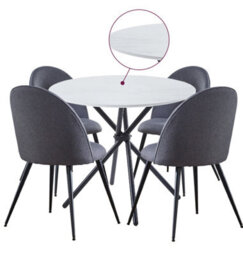 Hallowood Furniture Cullompton Small Round White Marble Effect Dining Table 90Cm With 4 Curved-Back Grey Fabric Chairs - thumbnail 8