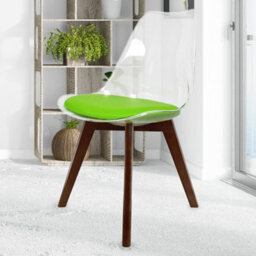 Fusion Living Soho Clear And Green Plastic Dining Chair With Squared Dark Wood Legs - thumbnail 2