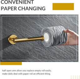 Toilet Paper Holder Brushed Gold,  Stainless Steel Round Tp Hanger, Modern Bathroom Lavatory Tissue Roll Storage - thumbnail 5