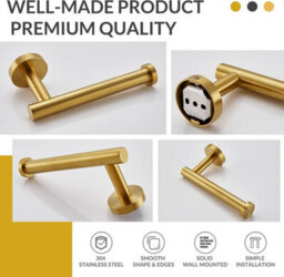 Toilet Paper Holder Brushed Gold,  Stainless Steel Round Tp Hanger, Modern Bathroom Lavatory Tissue Roll Storage - thumbnail 7