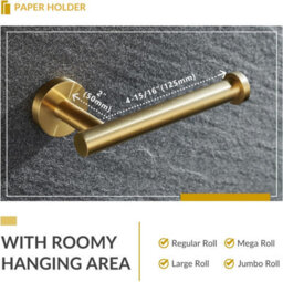 Toilet Paper Holder Brushed Gold,  Stainless Steel Round Tp Hanger, Modern Bathroom Lavatory Tissue Roll Storage - thumbnail 3
