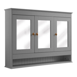 Homestylestore 1050 X 750mm Light Grey Wall Mounted Mirrored Door Bathroom Cabinet And Brushed Copper Round Handles - thumbnail 1