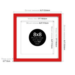 "8X8"" Red Picture Frame - 8X8"" Square Frame With 7X7"" Mount For 8X8""/7X7"" Pictures Luxurious Style Photo Display, 1 Pack" - thumbnail 2