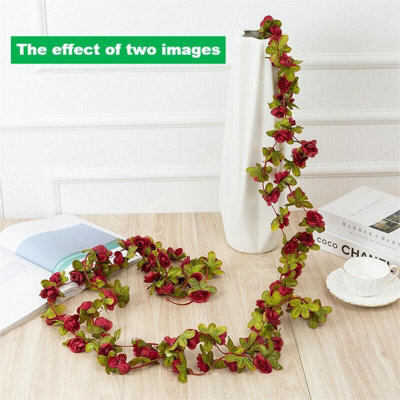 2.5M Artificial Flower Silk Rose Leaf Garland Vine Ivy Home Wedding Garden Décor Red