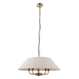 Luminosa Lighting Luminosa Lille Multi Arm Pendant Ceiling Light Antique Brass Plate & Natural Faux Linen 5X B22 - thumbnail 7