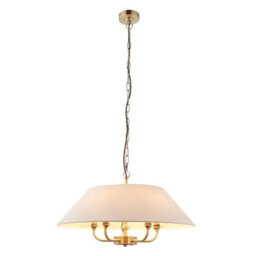 Luminosa Lighting Luminosa Lille Multi Arm Pendant Ceiling Light Antique Brass Plate & Natural Faux Linen 5X B22 - thumbnail 6