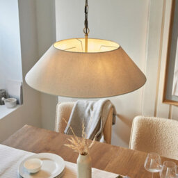 Luminosa Lighting Luminosa Lille Multi Arm Pendant Ceiling Light Antique Brass Plate & Natural Faux Linen 5X B22 - thumbnail 5