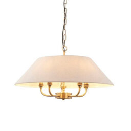 Luminosa Lighting Luminosa Lille Multi Arm Pendant Ceiling Light Antique Brass Plate & Natural Faux Linen 5X B22 - thumbnail 1