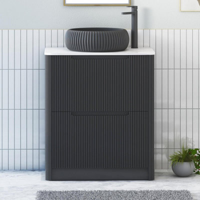 Royal Bathrooms Avenza 700mm Matt Obsidian Black Floor Standing Countertop Bathroom Vanity Unit 2 Drawer With Milan Black Basin - image 1