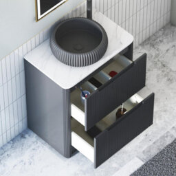 Royal Bathrooms Avenza 700mm Matt Obsidian Black Floor Standing Countertop Bathroom Vanity Unit 2 Drawer With Milan Black Basin - thumbnail 5