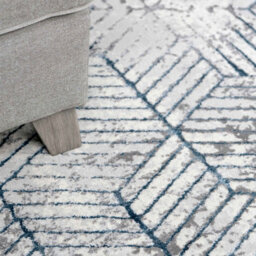 Loomed Blue Grey Distressed Abstract Metallic Geometric Living Area Rug 80X150Cm - thumbnail 2