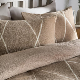 Ohs Diamond Check Teddy Fleece Bedding Set Duvet Cover With Pillowcase, Natural - King - thumbnail 2