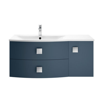 Balterley Gentleshaw Contemporary 1 Door 2 Drawer Left-Hand Wall Hung Vanity Unit With Curved Basin, Mineral Blue, 1000mm - image 1