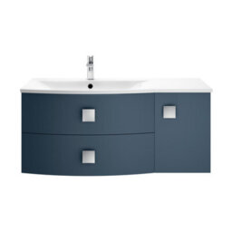 Balterley Gentleshaw Contemporary 1 Door 2 Drawer Left-Hand Wall Hung Vanity Unit With Curved Basin, Mineral Blue, 1000mm - thumbnail 1
