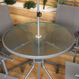 Samuel Alexander Outdoor 4 Seater Round Glass Top Table And Chairs Patio Set With Parasol In Grey - thumbnail 7