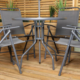 Samuel Alexander Outdoor 4 Seater Round Glass Top Table And Chairs Patio Set With Parasol In Grey - thumbnail 4