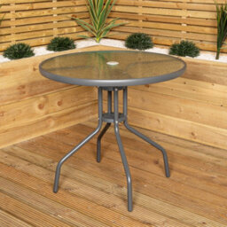 Samuel Alexander Outdoor 4 Seater Round Glass Top Table And Chairs Patio Set With Parasol In Grey - thumbnail 8