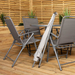 Samuel Alexander Outdoor 4 Seater Round Glass Top Table And Chairs Patio Set With Parasol In Grey - thumbnail 9