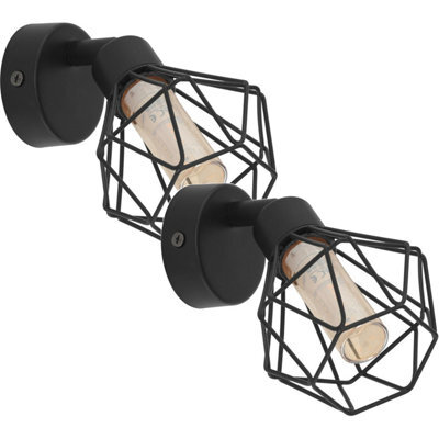 2 Pack Modern Black Steel Wall Spot Lights With Amber Glass Shade And G9 Bulbs - image 1