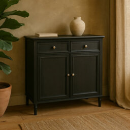Wyld Haus Thalassa Black Solid Wood Sideboard 2 Drawers 2 Doors 800X800X350mm - thumbnail 1