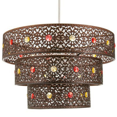 Happy Homewares Antique Bronze Acrylic Gem Moroccan Style Triple Tier Pendant Lighting Shade - image 1