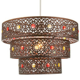 Happy Homewares Antique Bronze Acrylic Gem Moroccan Style Triple Tier Pendant Lighting Shade - thumbnail 2