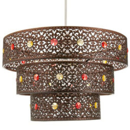 Happy Homewares Antique Bronze Acrylic Gem Moroccan Style Triple Tier Pendant Lighting Shade - thumbnail 1
