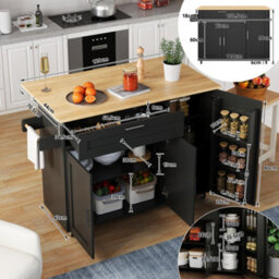 Abrihome Rolling Kitchen Island On Wheels, Foldable Storage Trolley With Spice Rack & Towel Holder, Multifunctional Cart For Kitchen - thumbnail 7