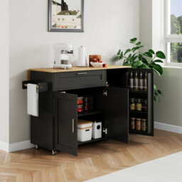 Abrihome Rolling Kitchen Island On Wheels, Foldable Storage Trolley With Spice Rack & Towel Holder, Multifunctional Cart For Kitchen - thumbnail 8