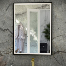 RAK Ceramics Rak Art Square 500X700mm Matt Black Framed Led Illuminated Bathroom Mirror With Touch Sensor, Ip44 Rated