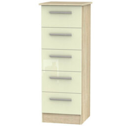 Trent 5 Drawer Tall Bedside Cabinet In Cream & Bardolino Oak (Ready Assembled)