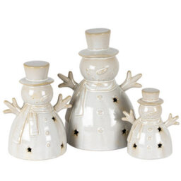 Alora Ceramic Medium Snowman With Led Light Illuminated Festive Figure - thumbnail 4