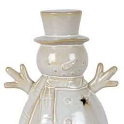 Alora Ceramic Medium Snowman With Led Light Illuminated Festive Figure - thumbnail 3