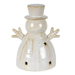 Alora Ceramic Medium Snowman With Led Light Illuminated Festive Figure - thumbnail 1
