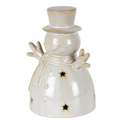 Alora Ceramic Medium Snowman With Led Light Illuminated Festive Figure - thumbnail 2