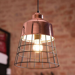 Beliani 1-Light Pendant Ceiling Lamp Copper Upper Shade With Black Openwork, 26 X 26 X 34 Cm - thumbnail 1