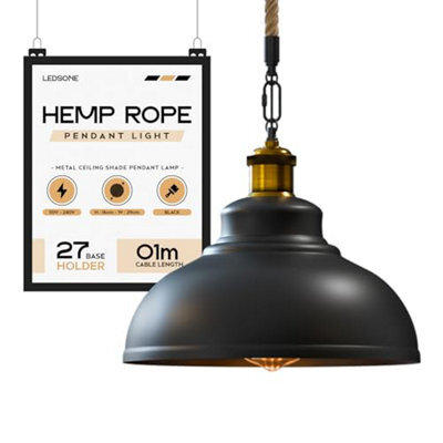 Ledsone Industrial Black Pendant Light 29Cm Metal Shade Vintage Retro Hanging Lamp For Kitchen Bedroom Dining - image 1