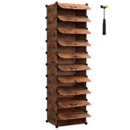 Songmics 10-Tier Shoe Rack, Modular Storage Unit, Plastic Shelves With Door - thumbnail 3