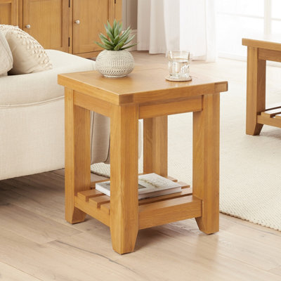 The Furniture Market Cheshire Oak Side Lamp Table With Slatted Shelf - image 1