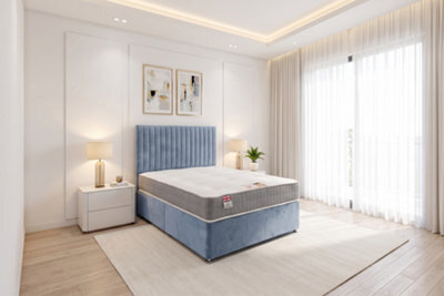 "Knight Sleep Emily Sky Plush 3Ft Bed Set With Orthopaedic Mattress, No Drawers & 24""headboard - Single" - image 1
