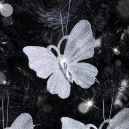 Melody Maison Set Of 3 Silver Glitter Jewelled Butterfly Christmas Decorations - 10Cm - thumbnail 3
