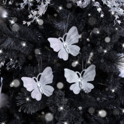 Melody Maison Set Of 3 Silver Glitter Jewelled Butterfly Christmas Decorations - 10Cm - thumbnail 1