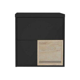 Homestylestore Black Grey 600mm Wall Hung Bathroom Vanity Unit With Square Countertop Basin And Led Lights - thumbnail 2