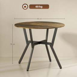 Homcom Small Kitchen Table With Black Steel Legs, Dining Table, Rustic Brown - thumbnail 3