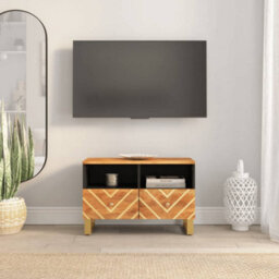 Berkfield Tv Cabinet Brown And Black 70X33.5X46 Cm Solid Wood Mango