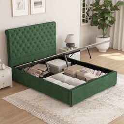 Aspire Taylor Ottoman Bed Frame, Plush Velvet Forest Green, Single - thumbnail 6