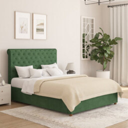 Aspire Taylor Ottoman Bed Frame, Plush Velvet Forest Green, Single - thumbnail 1